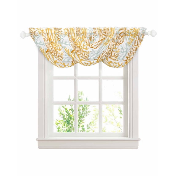 Waterfall Valances for Windows, Orange Gray Coral Coastal Kitchen Sheer Valance Curtains, Summer Beach Seaside Nautical Rod Pocket Elegant Swag Valances for Living Room Bedroom, 47.2"x38.5", 3 Panel