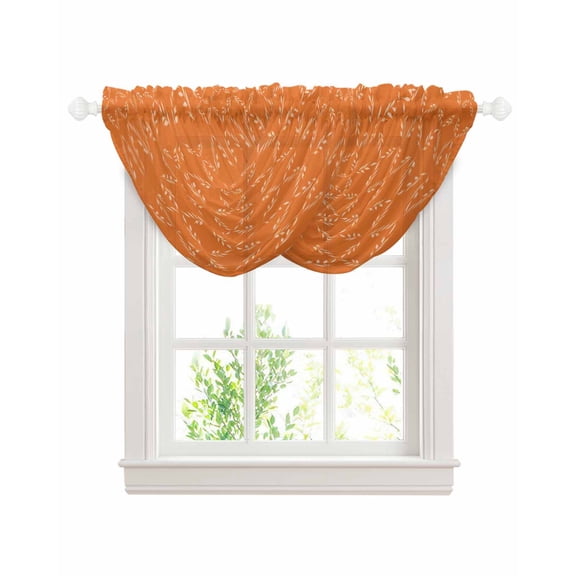 Waterfall Valances for Windows, Orange Morocco Kitchen Sheer Valance Curtains, Geometric Leaf Diamond Lattice Abstract Rod Pocket Elegant Swag Valances for Living Room Bedroom, 47.2"x38.5", 2 Panel
