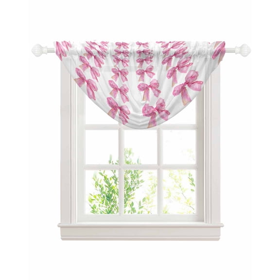 Waterfall Valances for Windows, Pink Bow Ribbon Kitchen Sheer Valance Curtains, Bowknot Bow Tie Aesthetics Minimalist Rod Pocket Elegant Swag Valances for Living Room Bedroom, 47.2"x38.5", 1 Panel