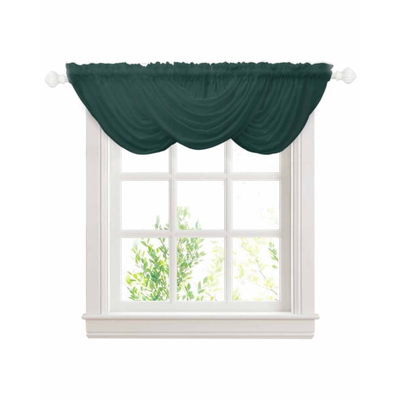 Waterfall Valances for Windows, Pure Dark Green Kitchen Sheer Valance Curtains, Simple Solid Color Rod Pocket Elegant Swag Valances for Living Room Bedroom, 47.2"x38.5", 3 Panel