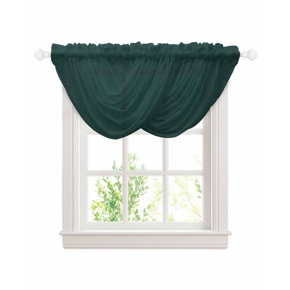 Waterfall Valances for Windows, Pure Dark Green Kitchen Sheer Valance Curtains, Simple Solid Color Rod Pocket Elegant Swag Valances for Living Room Bedroom, 47.2"x38.5", 2 Panel