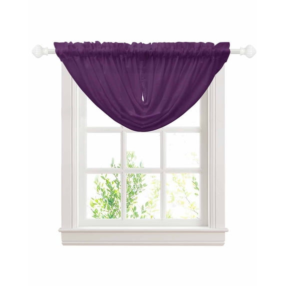 Waterfall Valances for Windows, Pure Dark Purple Kitchen Sheer Valance Curtains, Simple Solid Color Rod Pocket Elegant Swag Valances for Living Room Bedroom, 47.2"x38.5", 1 Panel