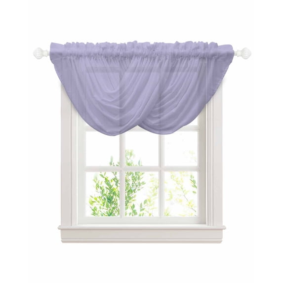Waterfall Valances for Windows, Pure Lavender Kitchen Sheer Valance Curtains, Simple Solid Color Rod Pocket Elegant Swag Valances for Living Room Bedroom, 47.2"x38.5", 2 Panel