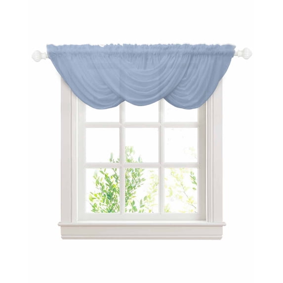 Waterfall Valances for Windows, Pure Light Blue Kitchen Sheer Valance Curtains, Simple Solid Color Rod Pocket Elegant Swag Valances for Living Room Bedroom, 47.2"x38.5", 3 Panel