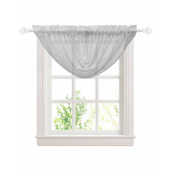 Waterfall Valances for Windows, Pure Light Grey Kitchen Sheer Valance Curtains, Simple Solid Color Rod Pocket Elegant Swag Valances for Living Room Bedroom, 47.2"x38.5", 1 Panel