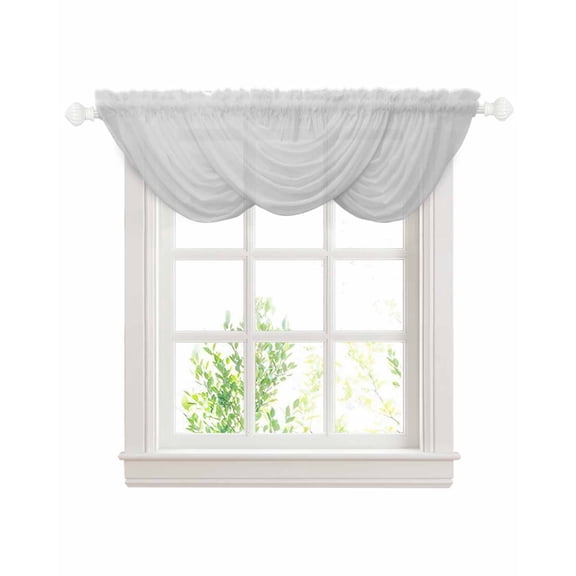 Waterfall Valances for Windows, Pure Light Grey Kitchen Sheer Valance Curtains, Simple Solid Color Rod Pocket Elegant Swag Valances for Living Room Bedroom, 47.2"x38.5", 3 Panel