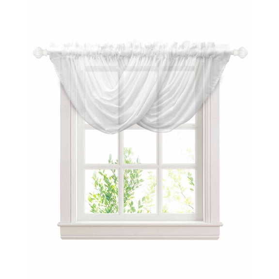 Waterfall Valances for Windows, Pure White Kitchen Sheer Valance Curtains, Simple Solid Color Rod Pocket Elegant Swag Valances for Living Room Bedroom, 47.2"x38.5", 2 Panel