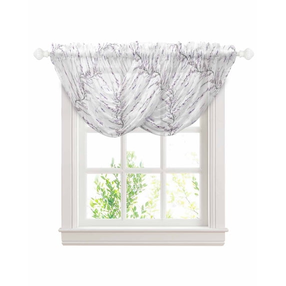 Waterfall Valances for Windows, Purple Botanical Kitchen Sheer Valance Curtains, Butterfly Spring Floral Summer Botanical Rod Pocket Swag Valances for Living Room Bedroom, 47.2"x38.5", 2 Panel