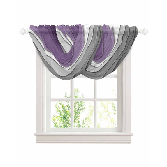 Waterfall Valances for Windows, Purple Grey Ombre Kitchen Sheer Valance Curtains, Modern Geometric Abstract Aesthetics Cream Rod Pocket Swag Valances for Living Room Bedroom, 47.2"x38.5", 2 Panel