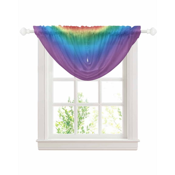 Waterfall Valances for Windows, Rainbow Colors Ombre Cream Kitchen Sheer Valance Curtains, Modern Abstract Art Aesthetics Rod Pocket Swag Valances for Living Room Bedroom, 47.2"x38.5", 1 Panel