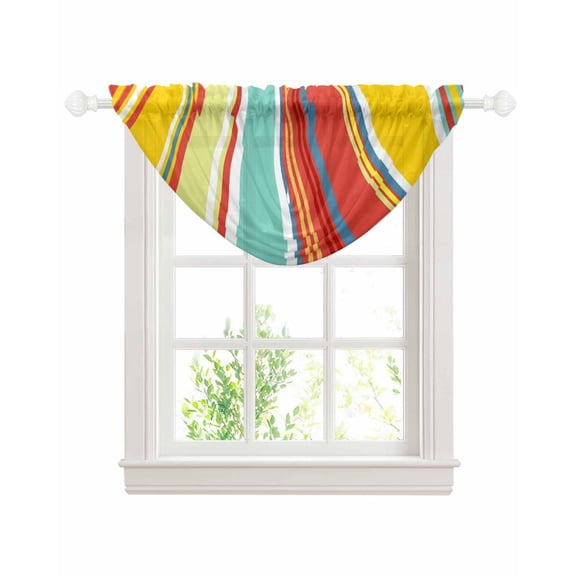 Waterfall Valances for Windows, Red Aqua Stripe Kitchen Sheer Valance Curtains, Country Abstract Art Colorful Striped Rod Pocket Elegant Swag Valances for Living Room Bedroom, 47.2"x38.5", 1 Panel
