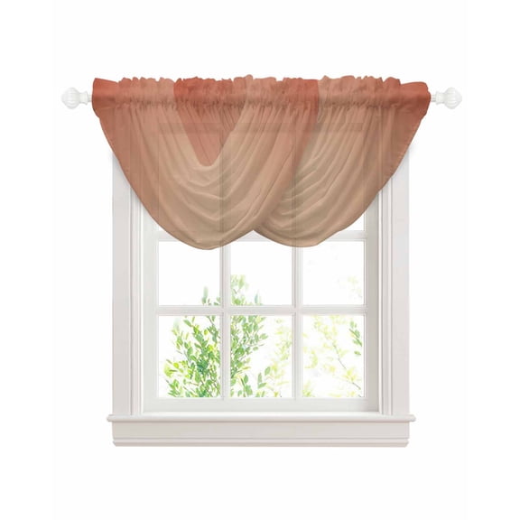 Waterfall Valances for Windows, Red Orange Ombre Kitchen Sheer Valance Curtains, Modern Gradient Abstract Art Rod Pocket Elegant Swag Valances for Living Room Bedroom, 47.2"x38.5", 2 Panel