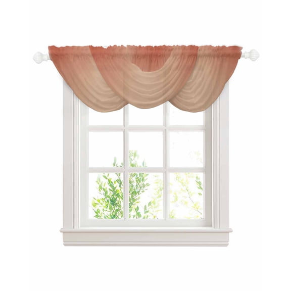 Waterfall Valances for Windows, Red Orange Ombre Kitchen Sheer Valance Curtains, Modern Gradient Abstract Art Rod Pocket Elegant Swag Valances for Living Room Bedroom, 47.2"x38.5", 3 Panel