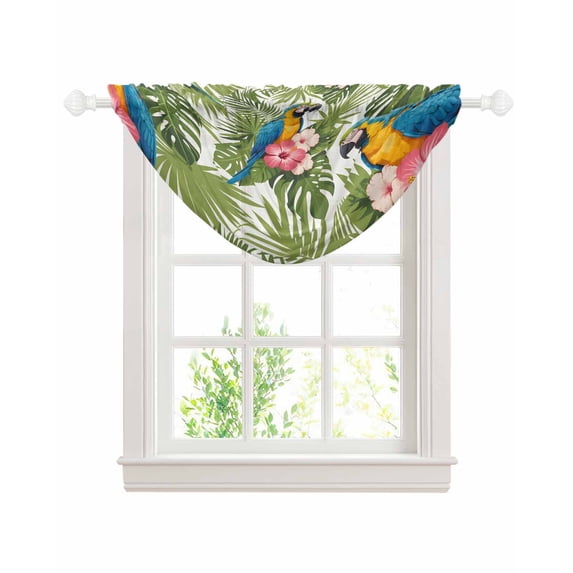 Waterfall Valances for Windows, Summer Kitchen Sheer Valance Curtains, Botanical Palm Leaves Flower Bird Animals Plants Rod Pocket Elegant Swag Valances for Living Room Bedroom, 47.2"x38.5", 1 Panel