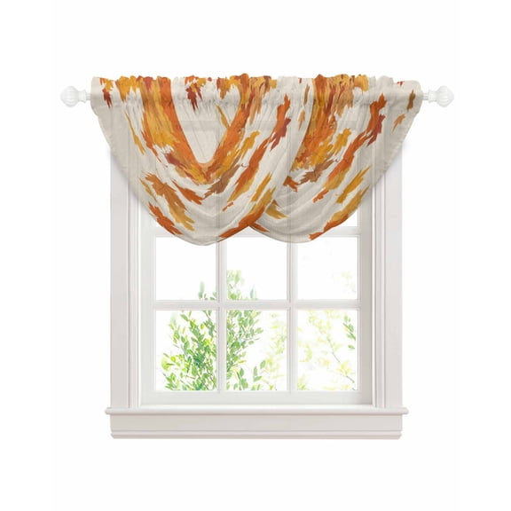 Waterfall Valances for Windows, Thanksgiving Kitchen Sheer Valance Curtains, Retro Orange Fall Maple Leaves Autumn Rod Pocket Elegant Swag Valances for Living Room Bedroom, 47.2"x38.5", 2 Panel