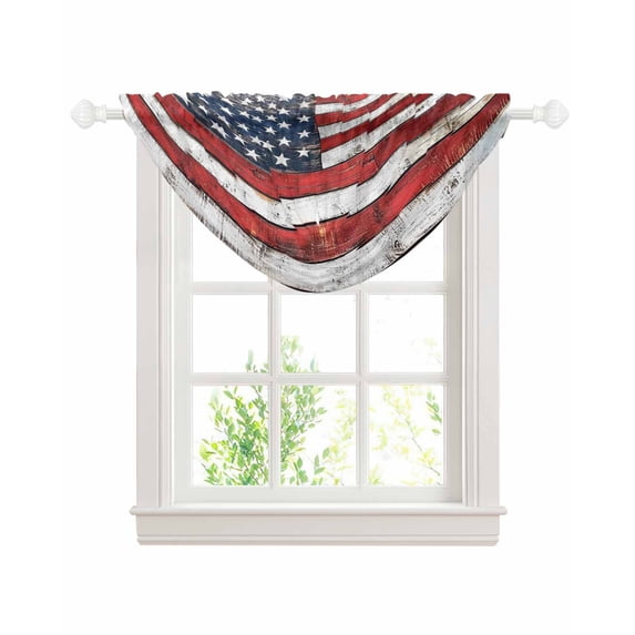 Waterfall Valances for Windows, Vintage American Flag Kitchen Sheer Valance Curtains, Country Wooden USA Flag Rod Pocket Elegant Swag Valances for Living Room Bedroom, 47.2"x38.5", 1 Panel