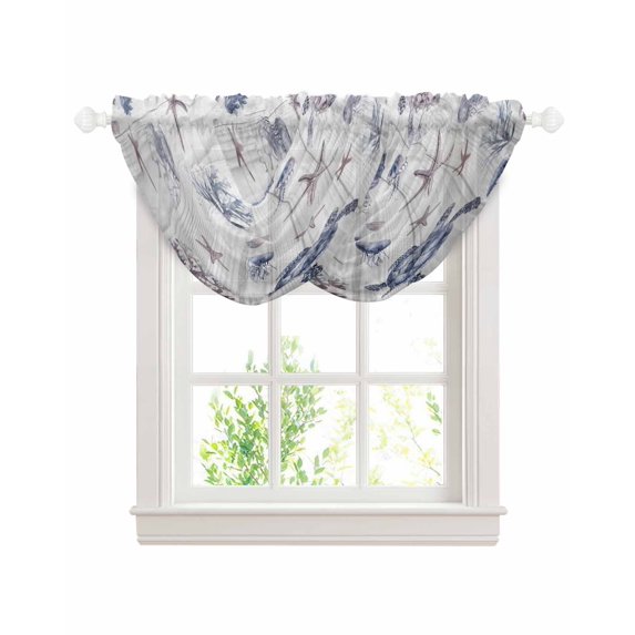 Waterfall Valances for Windows, Vintage Coastal Kitchen Sheer Valance Curtains, Nautical Summer Beach Sea Turtle Starfish Rod Pocket Swag Valances for Living Room Bedroom, 47.2"x38.5", 2 Panel