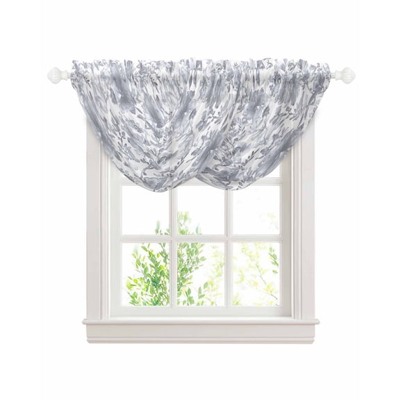Waterfall Valances for Windows, Watercolor Grey Floral Kitchen Sheer Valance Curtains, Gray Ombre Botanical Summer Rod Pocket Elegant Swag Valances for Living Room Bedroom, 47.2"x38.5", 2 Panel