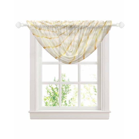Waterfall Valances for Windows, Yellow Geometric Kitchen Sheer Valance Curtains, Modern Moire Abstract Art Aesthetics Rod Pocket Elegant Swag Valances for Living Room Bedroom, 47.2"x38.5", 1 Panel