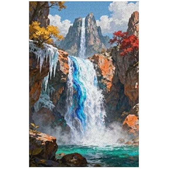 Waterfall View 500 Piece Jigsaw Puzzle for Adults, Scenic Nature Landscape Artwork, Relaxing Brain Challenge & Elegant Home Decor