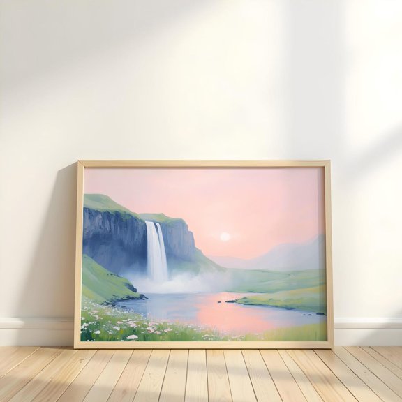 Waterfall Wall Art Dreamy Cottagecore Landscape Tranquil Misty River Scene Serene Style Home
