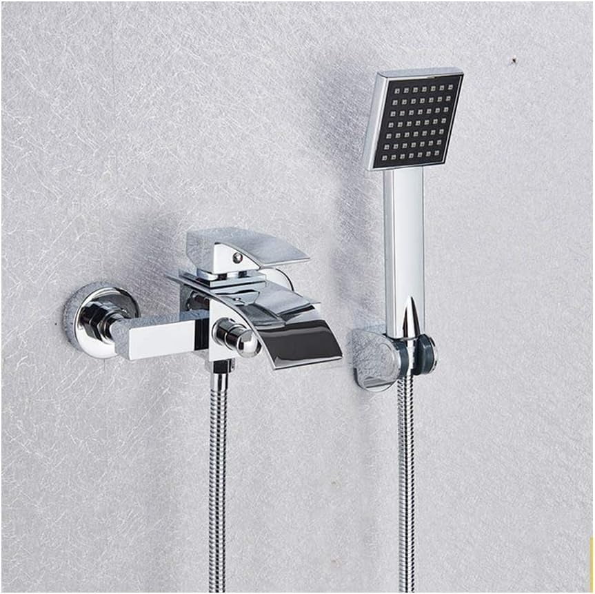 Waterfall Wall Mount Bathtub Faucet with Handheld Shower Single Handle ...