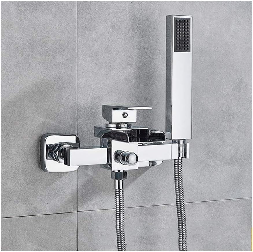Waterfall Wall Mount Bathtub Faucet with Handheld Shower Single Handle ...