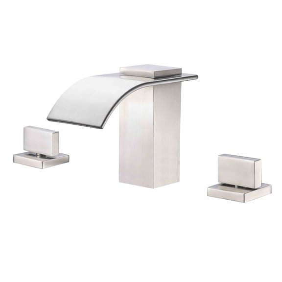 Waterfall Widespread Bathroom Faucet Brushed Nickel, 3 Hole 8 Inch Vanity Faucet