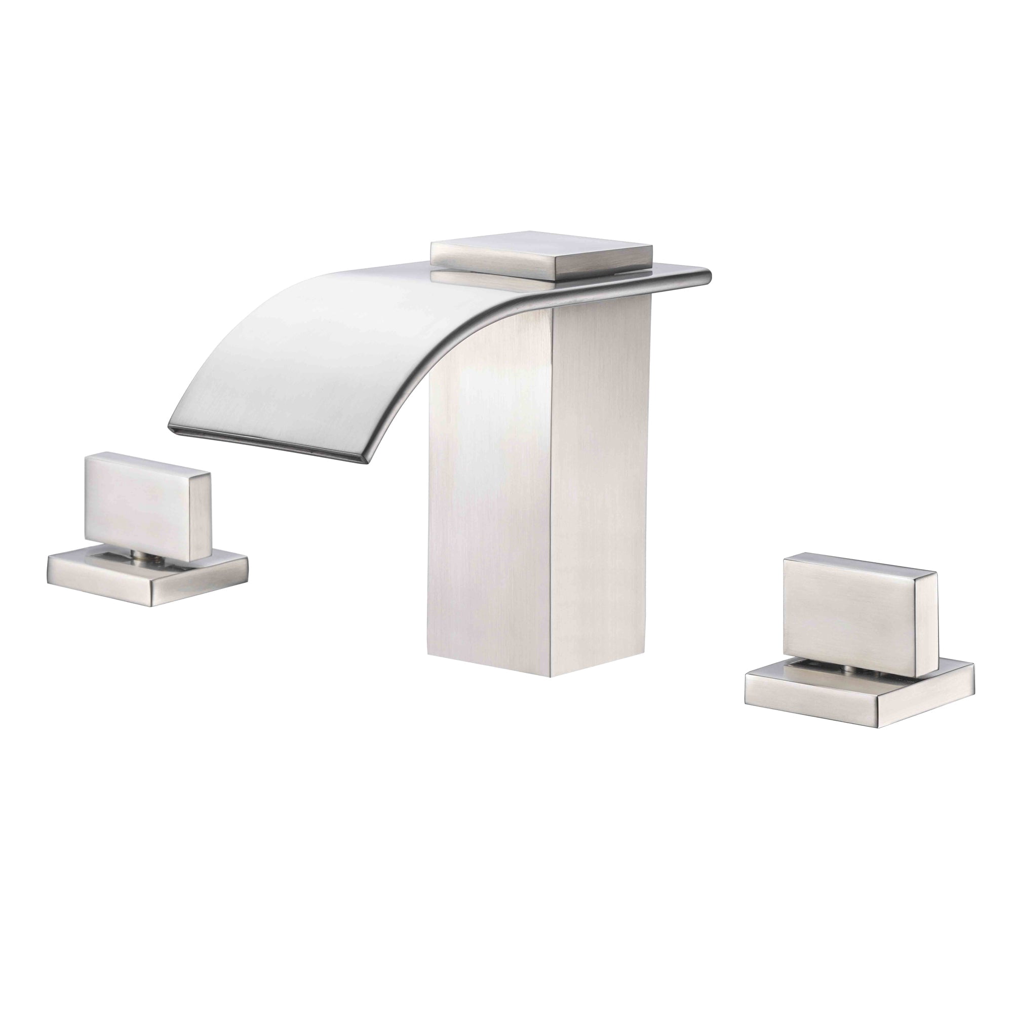 Brushed Nickel Waterfall Bathroom Faucet - 8 Inch Widespread 3-Hole Sink Faucet With Drain