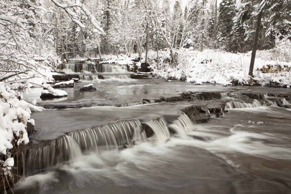 Waterfall With Fresh Snow Thunder Bay Ontario Canada Canvas Art - Susan Dykstra Design Pics (19 x 12)