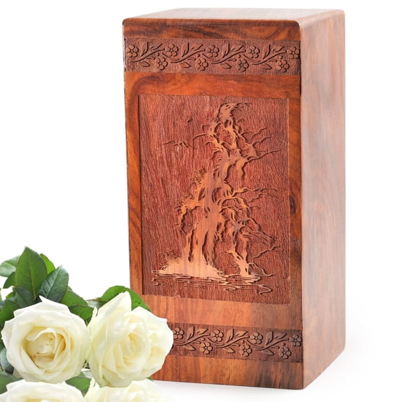 Waterfall Wooden Burial Canister, Traditional Resting Box, Premium Legacy Holder, 11.25inch, Clear Brown Urn for Human Ashes adult Male/Female