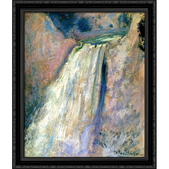 Waterfall, Yellowstone 28x32 Large Black Ornate Wood Framed Canvas Art by John Henry Twachtman