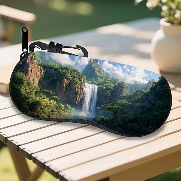 Waterfall and JunglePatterned Eyeglass Case,Ultra-Light Neoprene Soft Shell with Protective Lining & Secure Zipper (Trendy Unisex Design)