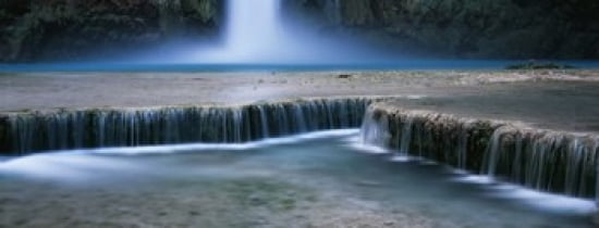 Waterfall in a forest Mooney Falls Havasu Canyon Havasupai Indian Reservation Grand Canyon National Park Arizona USA Canvas Art - Panoramic Images (30 x 12)