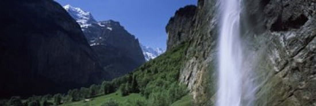 Waterfall in a forest Staubbach Falls Mt Jungfrau Lauterbrunnen Valley Bernese Oberland Berne Canton Switzerland Canvas Art - Panoramic Images (18 x 6)