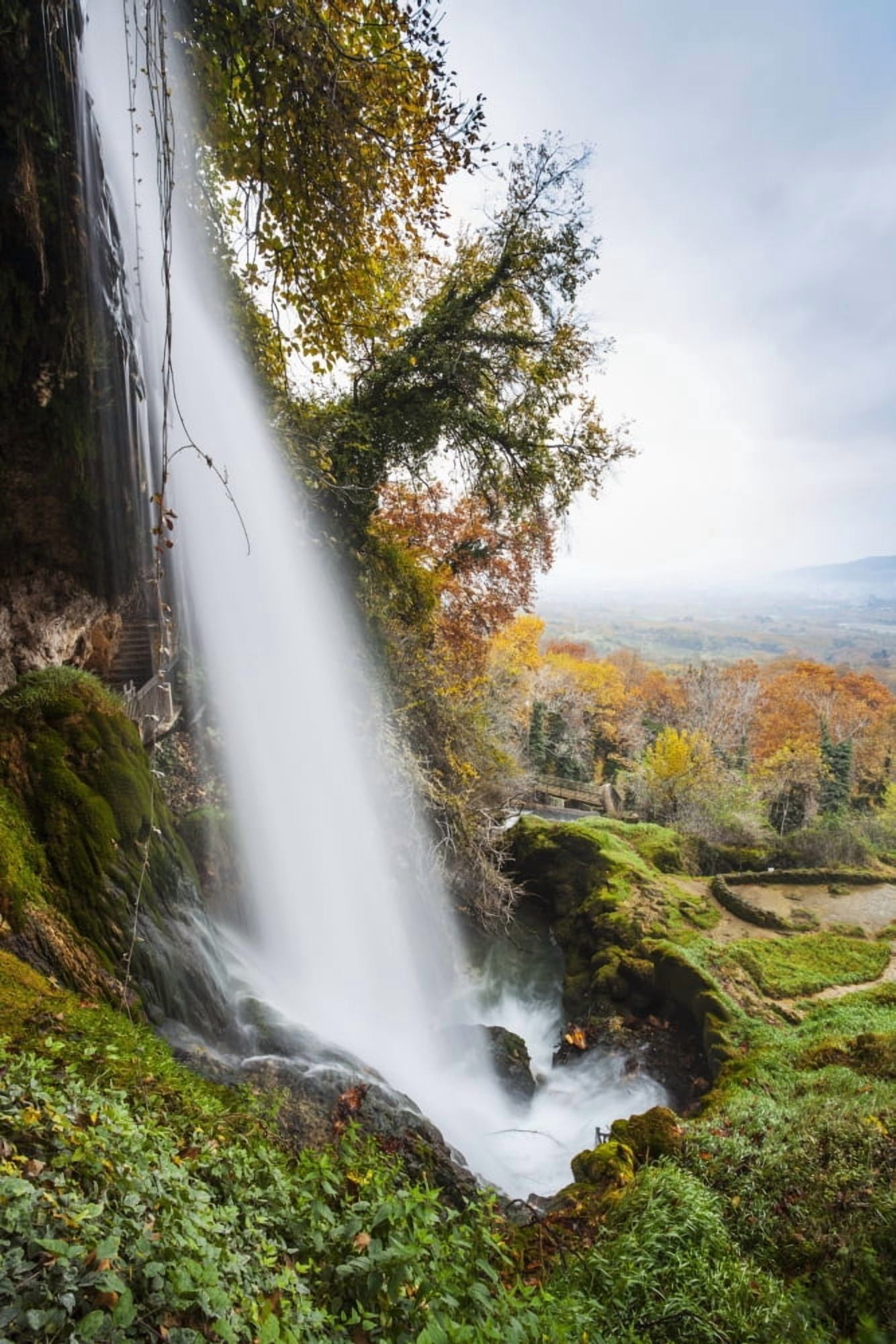 Waterfall from the Edessaios river with autumn coloured foliage Edessa Greece Canvas Art - Reynold Mainse Design Pics (12 x 19)