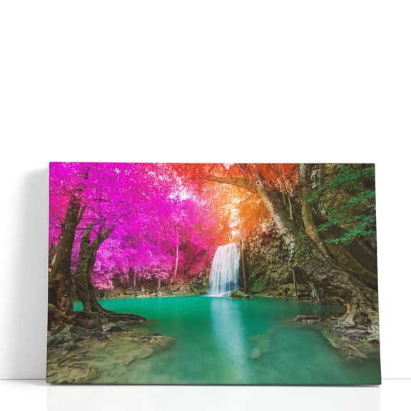 Waterfall in Deep Forest at Erawan National Park - Wrapped Canvas Print Wall Art | 30" W x 20" H