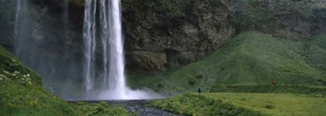 Waterfall in a Forest Iceland Canvas Art - Panoramic Images (34 x 12)