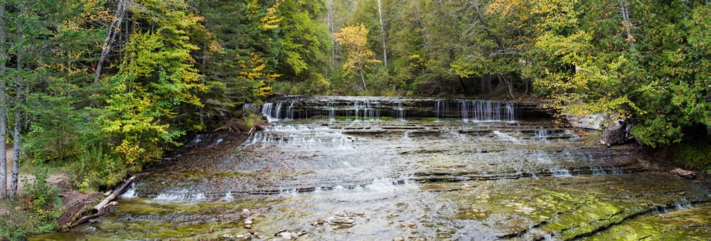 Waterfall in a forest Au Train Falls Munising Alger County Upper Peninsula Michigan USA Canvas Art - Panoramic Images (6 x 18)