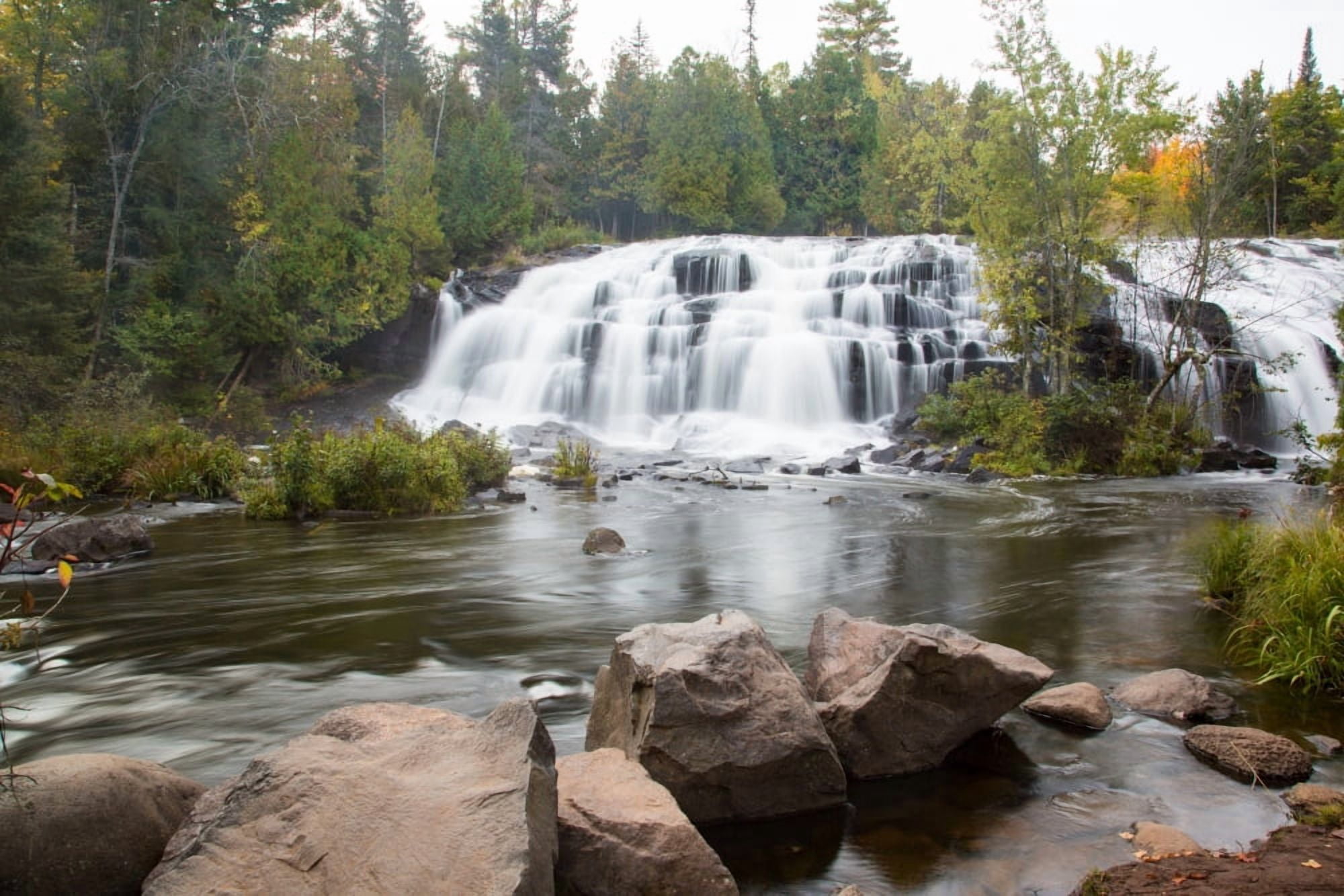Waterfall in a forest Bond Falls Ontonagon River Ontonagon County Michigan USA Canvas Art - Panoramic Images (18 x 24)