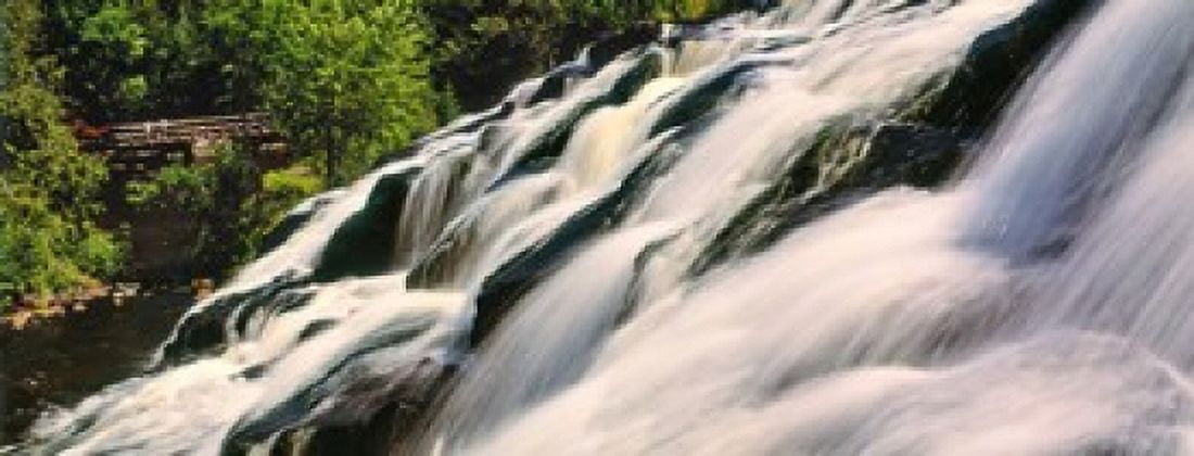 Waterfall in a forest Bond Falls Upper Peninsula Michigan USA Canvas Art - Panoramic Images (15 x 6)