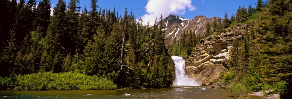 Waterfall in a forest Eagle Falls Two Medicine Valley US Glacier National Park Montana USA Canvas Art - Panoramic Images (36 x 12)
