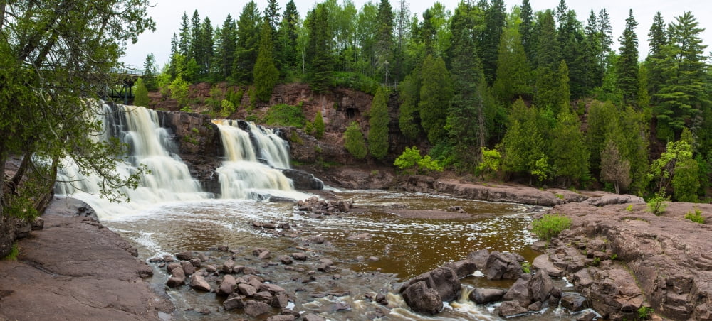 Waterfall in a forest Middle Falls Gooseberry River Gooseberry Falls State Park Lake Superior Minnesota USA Canvas Art - Panoramic Images (7 x 15)
