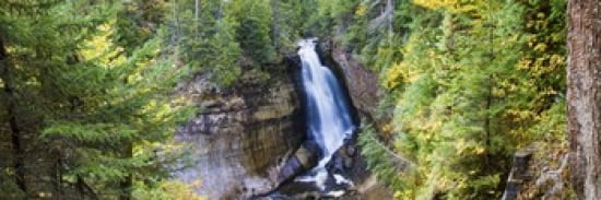 Waterfall in a forest Miners Falls Rocks National Lakeshore Upper Peninsula Michigan USA Canvas Art - Panoramic Images (36 x 12)