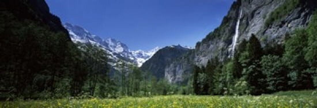 Waterfall in a forest Murrenbach Falls Lauterbrunnen Valley Bernese Oberland Berne Canton Switzerland Canvas Art - Panoramic Images (18 x 7)