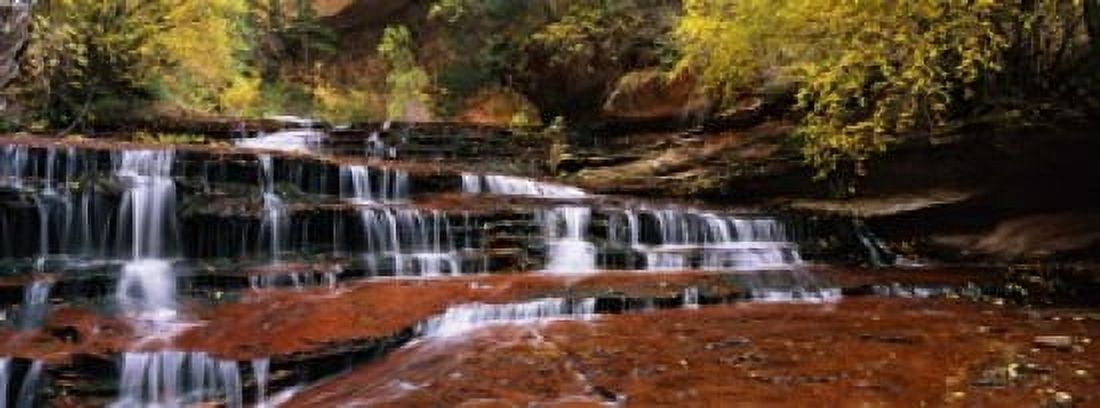 Waterfall in a forest North Creek Zion National Park Utah USA Canvas Art - Panoramic Images (15 x 6)