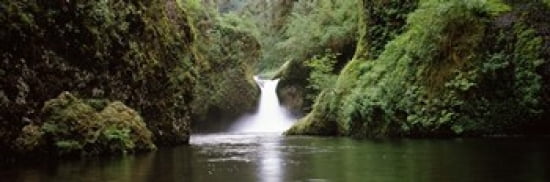 Waterfall in a forest Punch Bowl Falls Eagle Creek Hood River County Oregon USA Canvas Art - Panoramic Images (36 x 12)