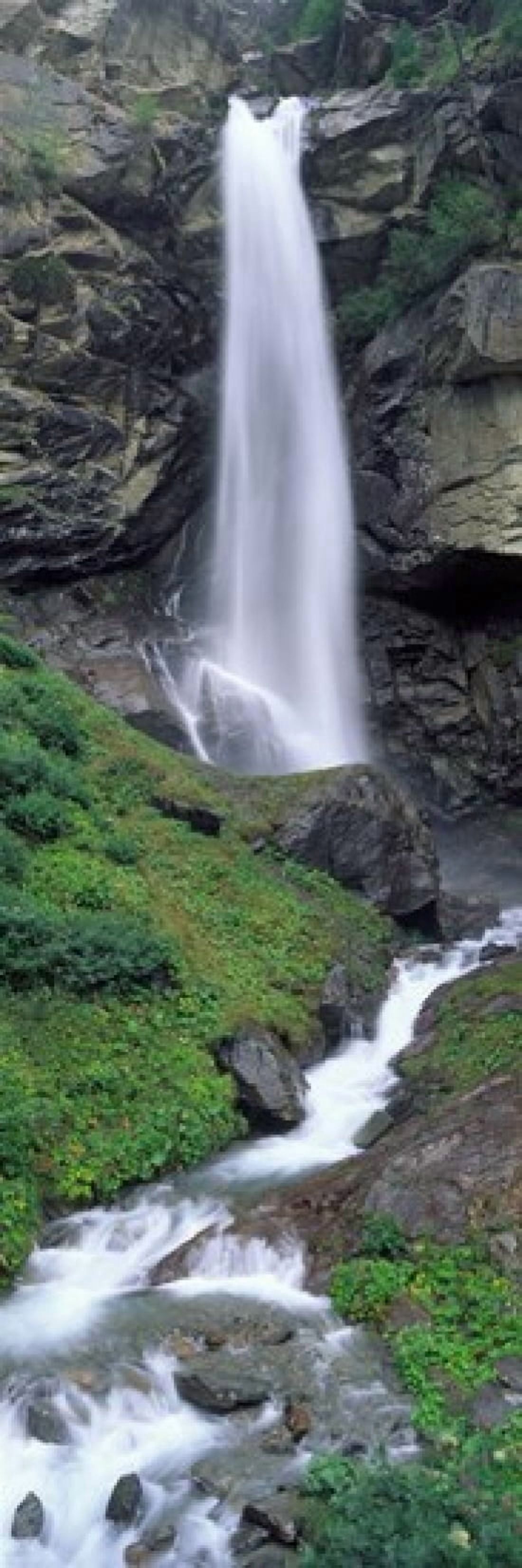 Waterfall in a forest Sass Grund Switzerland Canvas Art - Panoramic Images (15 x 6)