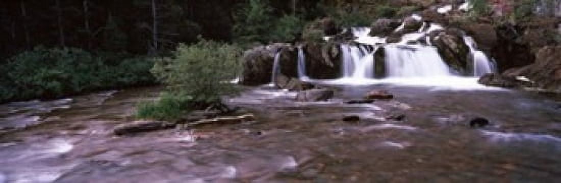 Waterfall in a forest US Glacier National Park Montana USA Canvas Art - Panoramic Images (18 x 6)