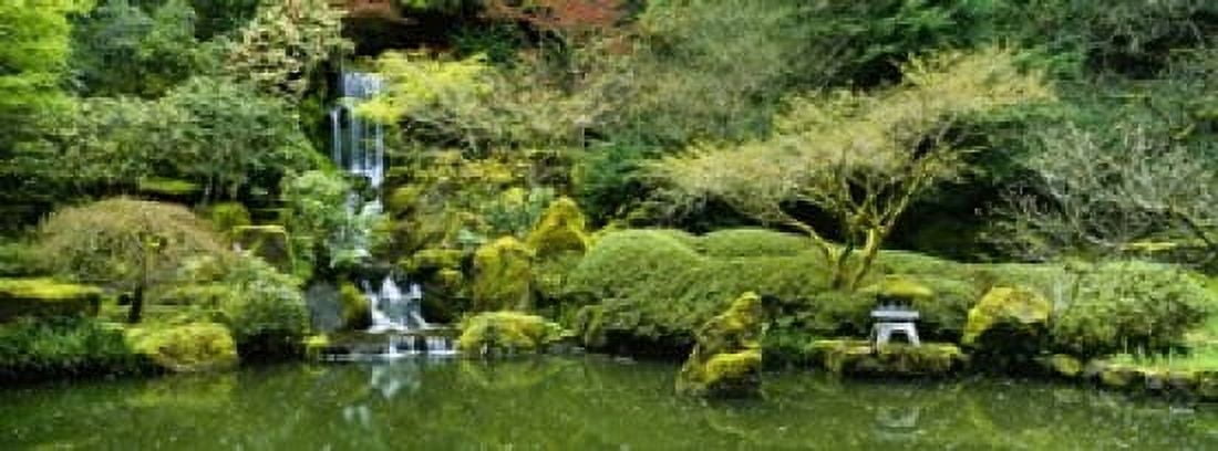Waterfall in a garden Japanese Garden Washington Park Portland Oregon USA Canvas Art - Panoramic Images (18 x 7)